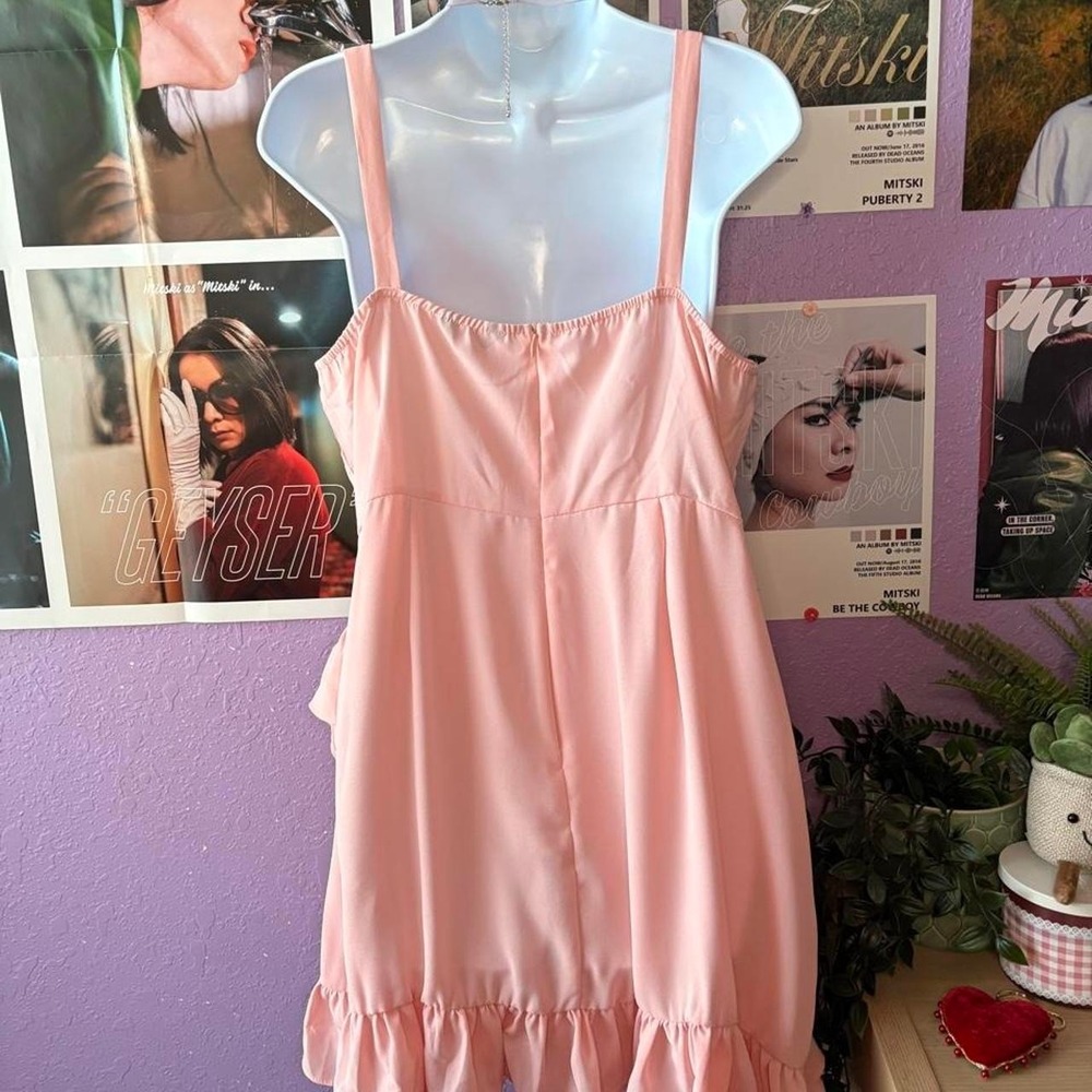 Pink Ruffle Gold Chain Sleeve Mini Dress - Picture 4 of 5